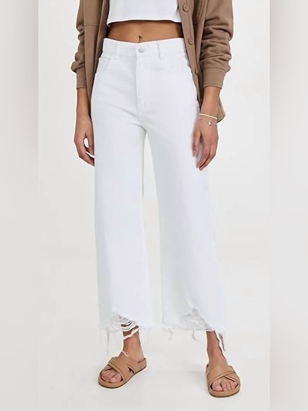7 FOR ALL MANKIND SIZE 33~WHITE WIDE LEG CROP JEANS DECONSTRUCTED RAW HEM~PANTS